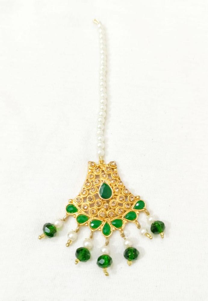 Golden Bindiya with Red Gemstones & Pearls for Women