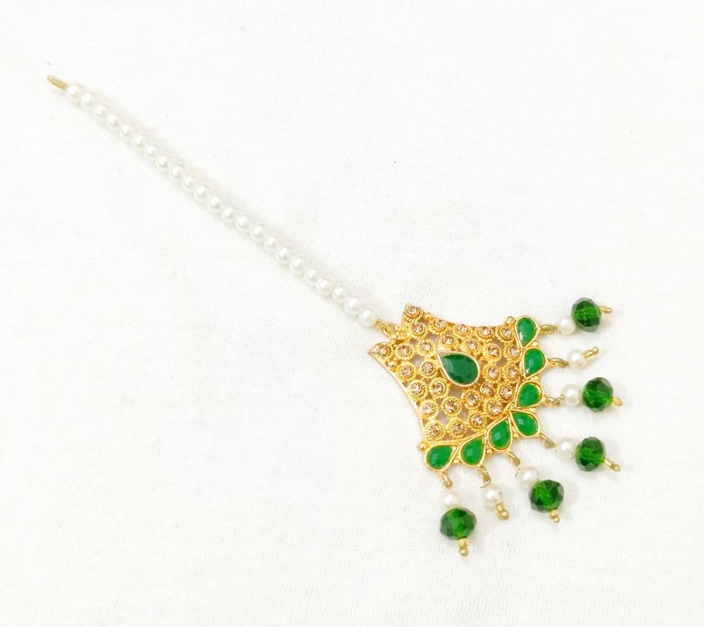Golden Bindiya with Red Gemstones & Pearls for Women