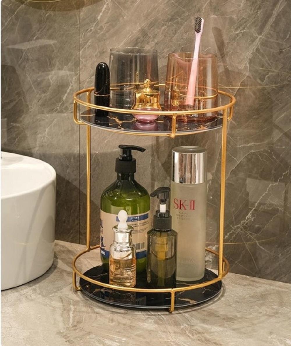 Metal Makeup Organizer Double Layer Black White