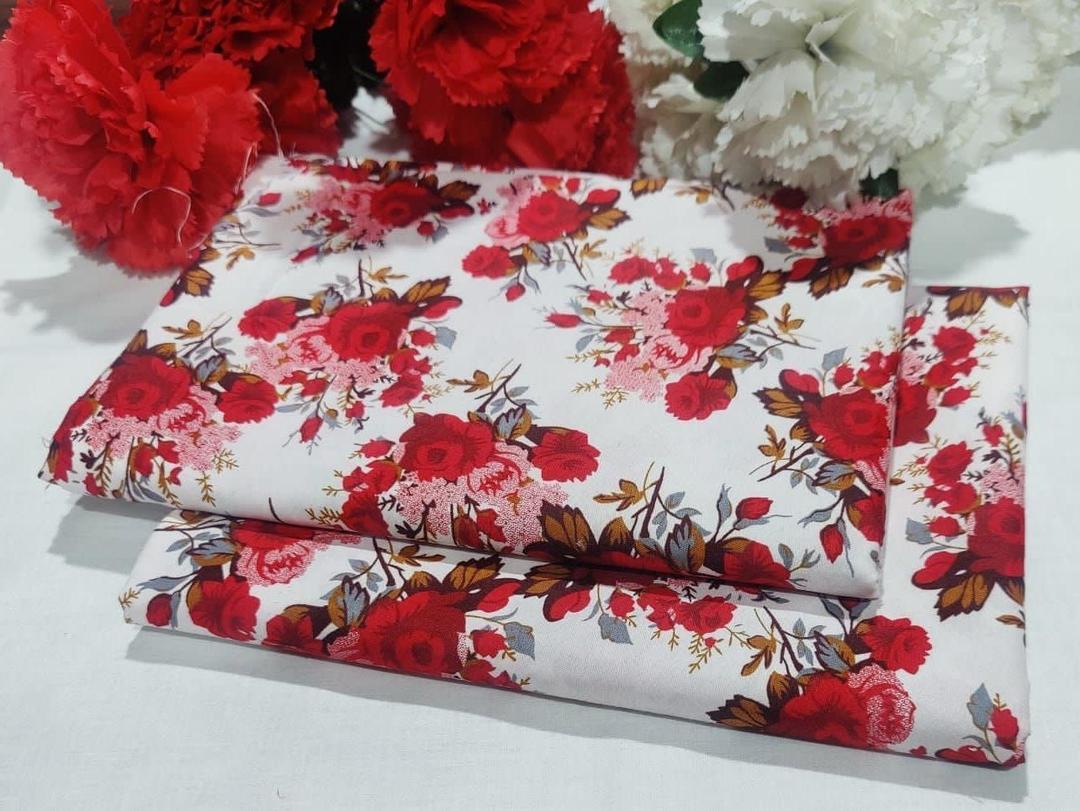 Women Printed Cotton Suit Red Floral Wedding Party Wear