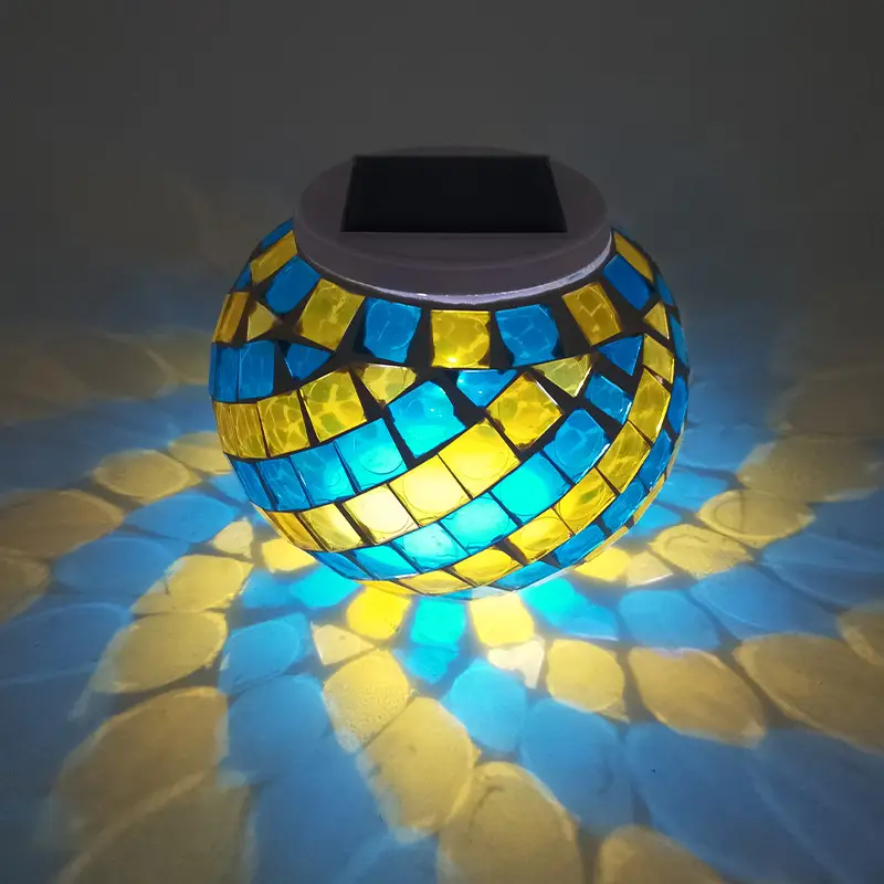 Solar Projection Lamp Blue Yellow Glass Mosaic
