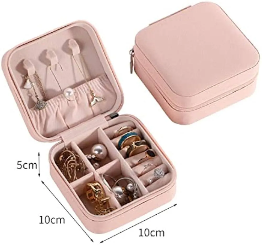 Compact Leather Jewelry Box Multicolor Zipper Closure 10x10x5cm