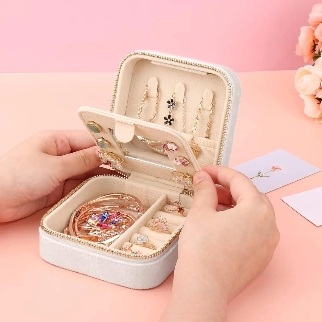 Compact Leather Jewelry Box Multicolor Zipper Closure 10x10x5cm