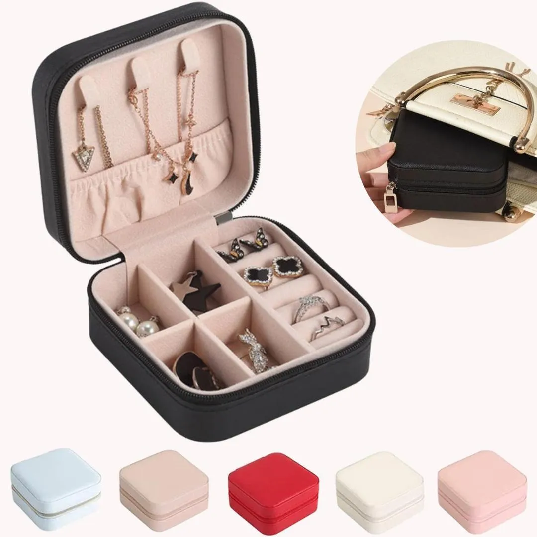 Compact Leather Jewelry Box Multicolor Zipper Closure 10x10x5cm