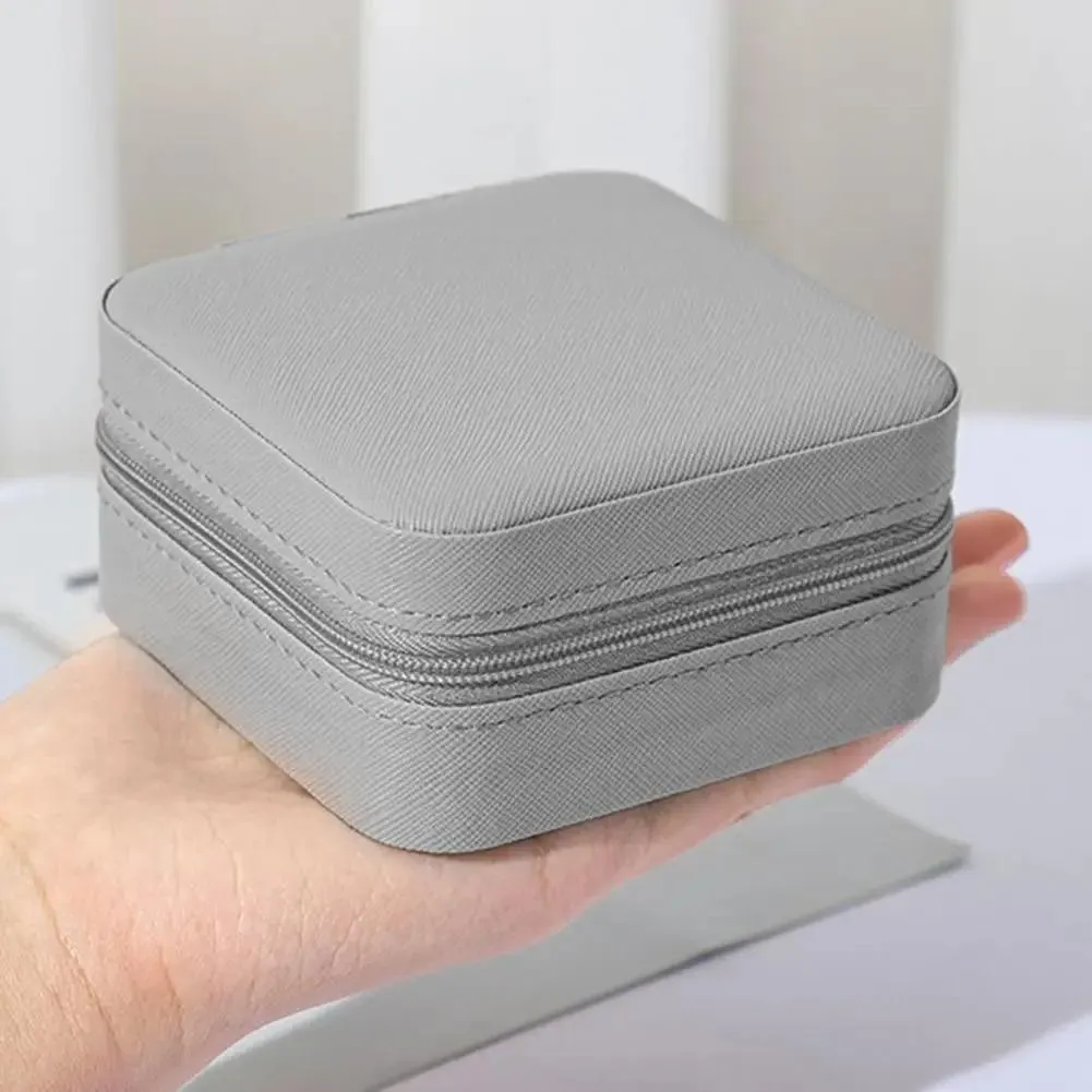 Compact Leather Jewelry Box Multicolor Zipper Closure 10x10x5cm