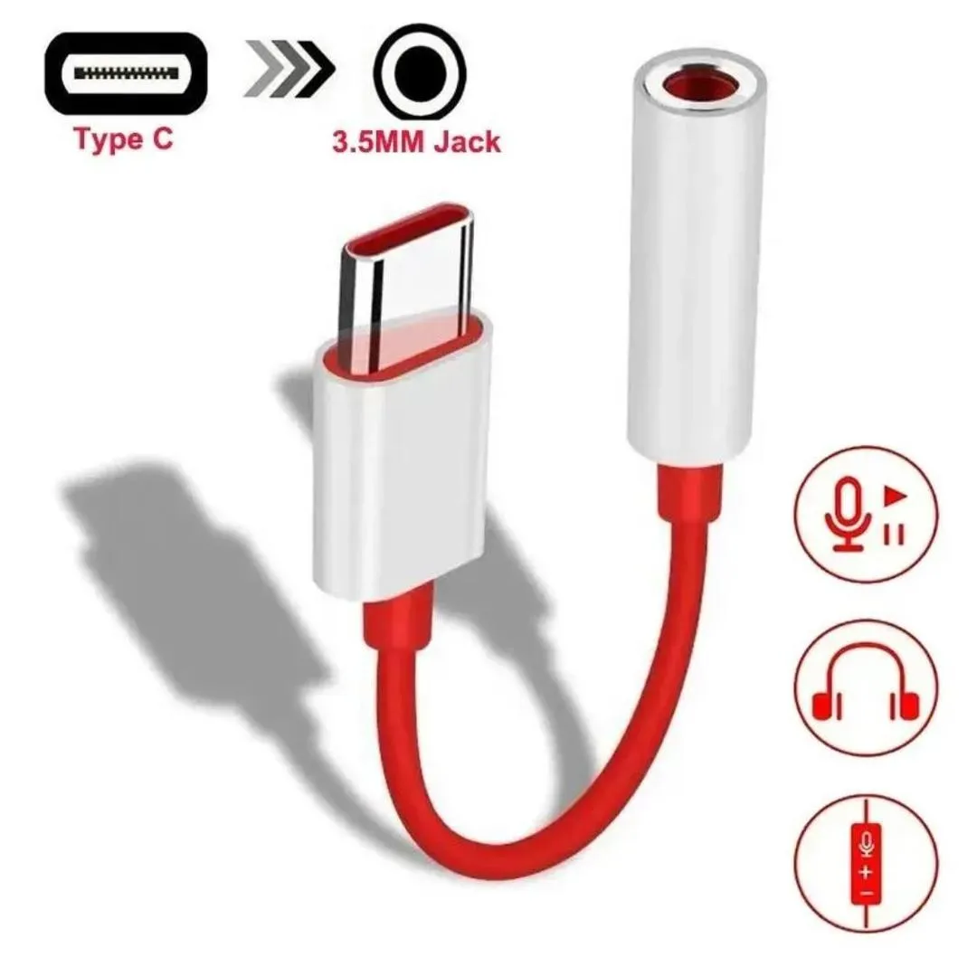 Type C to 3.5mm Earphone Converter White Red