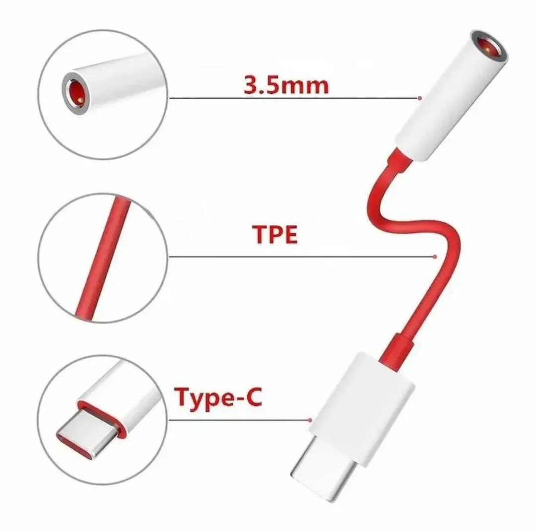 Type C to 3.5mm Earphone Converter White Red