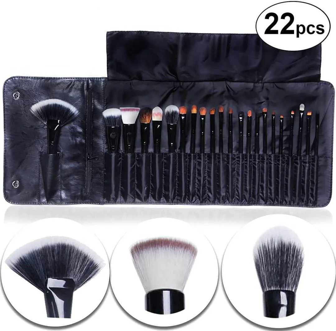 22-Piece Black ABS Makeup Brush Set for Blending & Travel