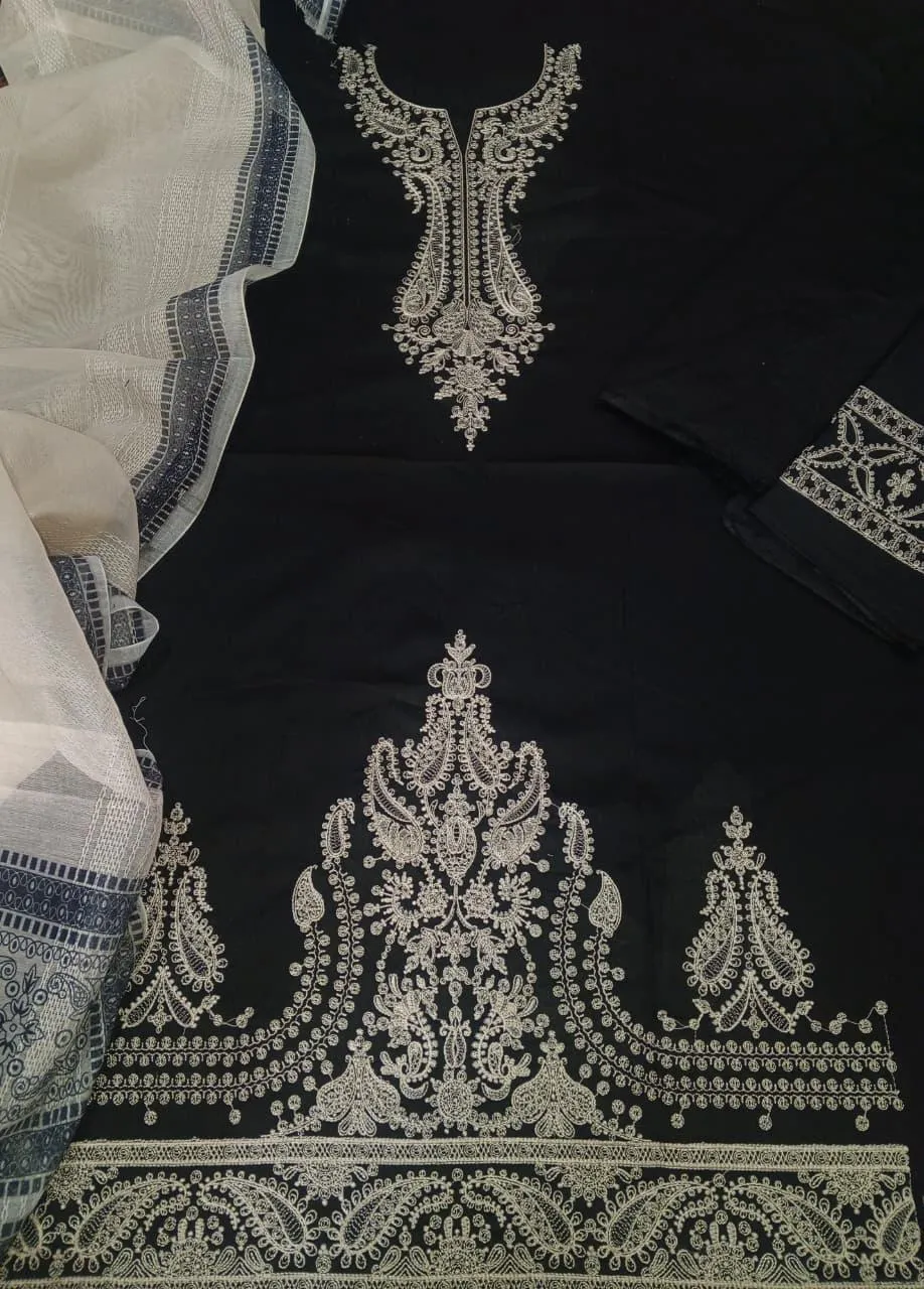 Black Embroidered 3-Piece Lawn Suit for Women