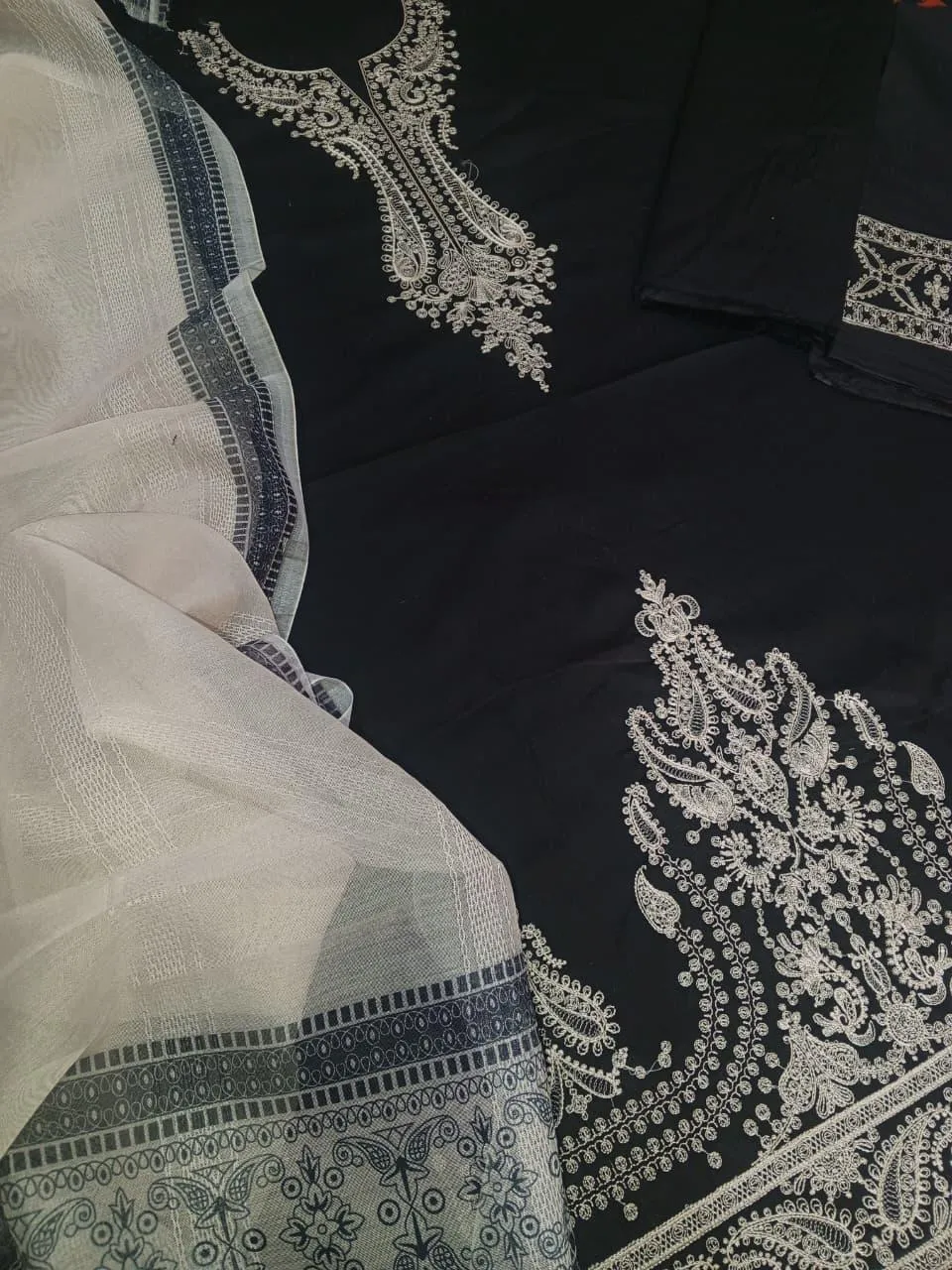 Black Embroidered 3-Piece Lawn Suit for Women