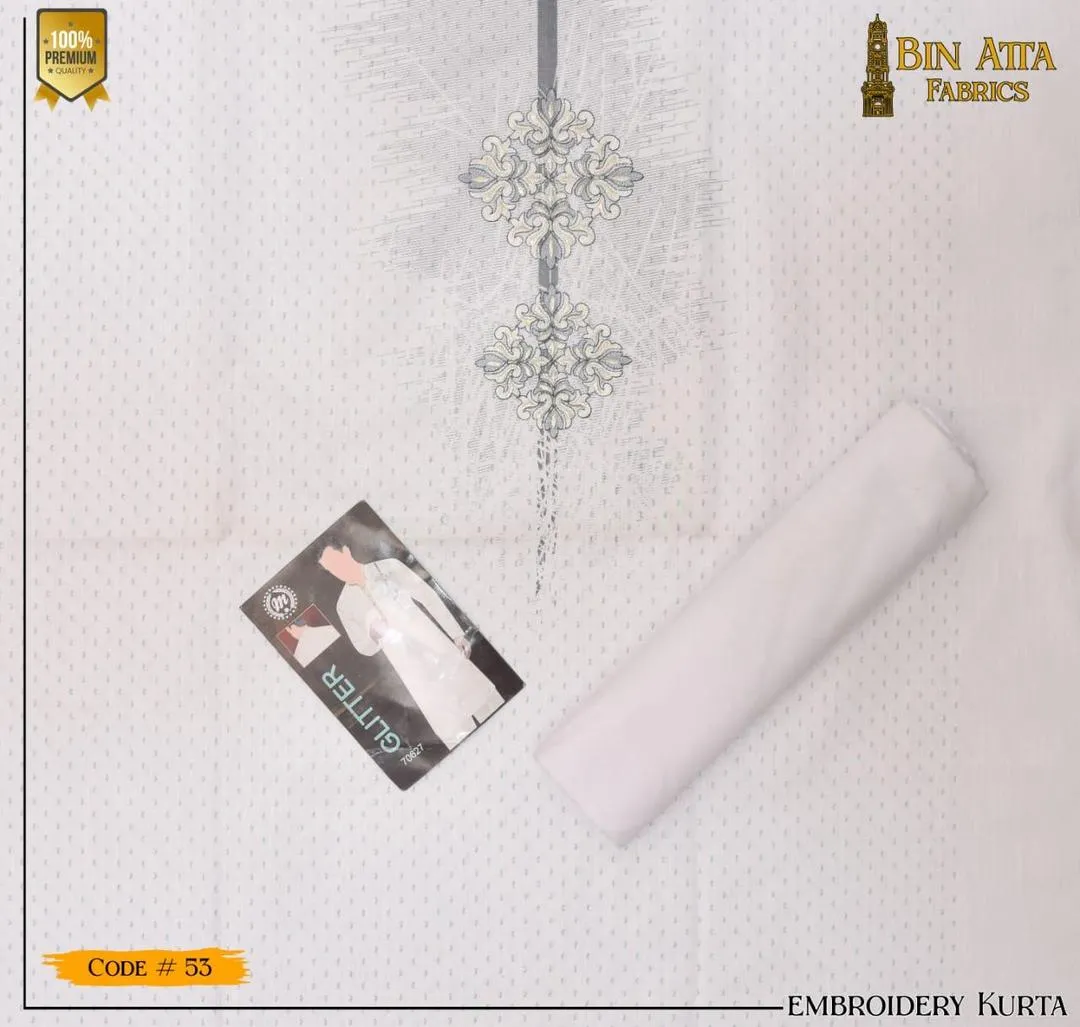 Men’s Unstitched Cotton Embroidered Suit - Perfect for Weddings & Eid