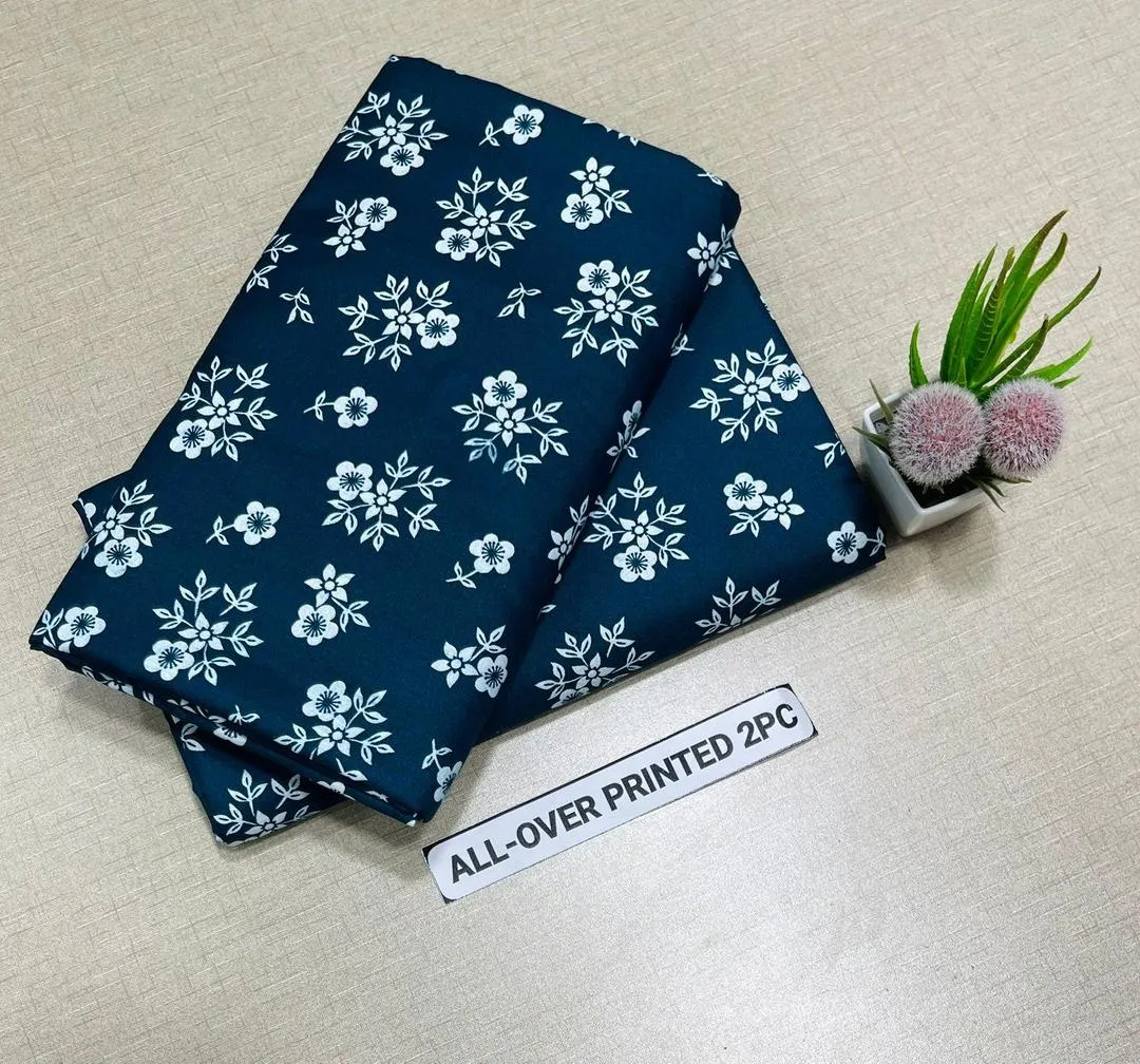Blue Floral Printed 2Pcs Polo Cotton Shirt & Trouser Set