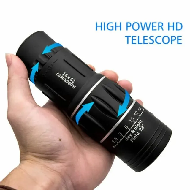 Bushnell Monocular Image Magnification 16X Objective Lens Diameter 52mm Focus System Eyepiece System Rotating Around Prism System Roof Eye relief 18mm Exit Pupi