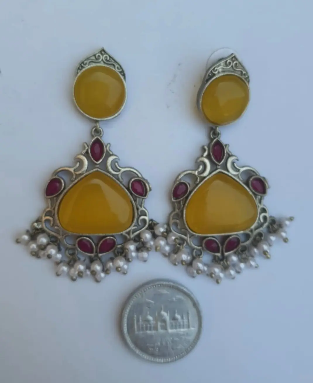 Meenakari Design Silver Plated Gemstone Earrings