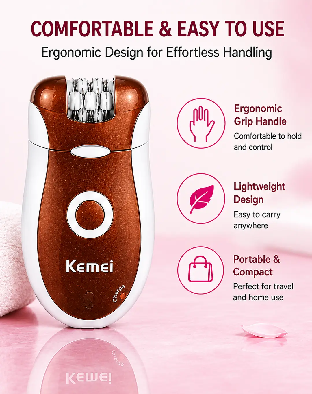 Kemei KM-3068 3-in-1 Rechargeable Epilator & Hair Removal System for Women