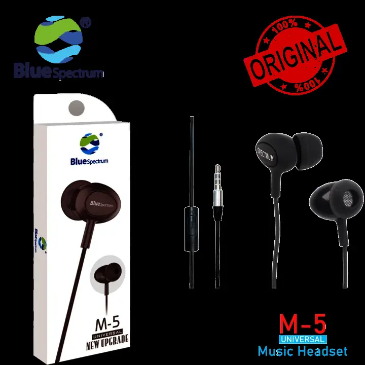 Blue Spectrum M5 Black Handsfree | High-Quality Stereo Earphones with Deep Bass | High-Quality Wired Headphones for All Mobile Phones